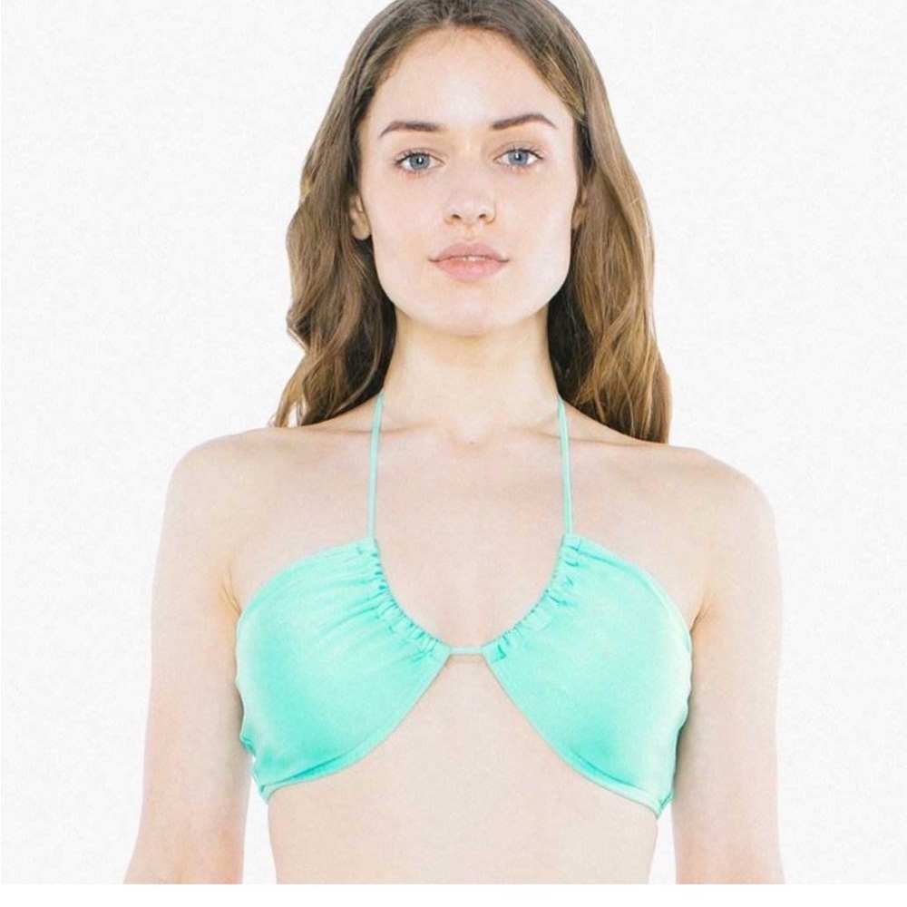 American Apparel Nylon Tricot Half Moon Bikini Top in Aruba, XL